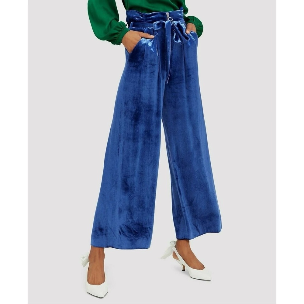 Intermix Claudia Velvet Pleated Belted Wide Leg High Rise Pants Trousers sz 6